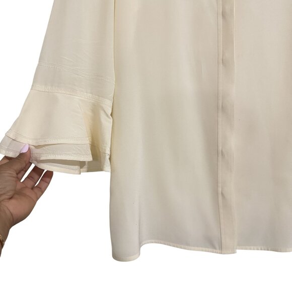 Tory Burch Women's White/Cream 3/4 Bell Sleeve Silk Button Front Blouse Size 4 - Picture 4 of 8
